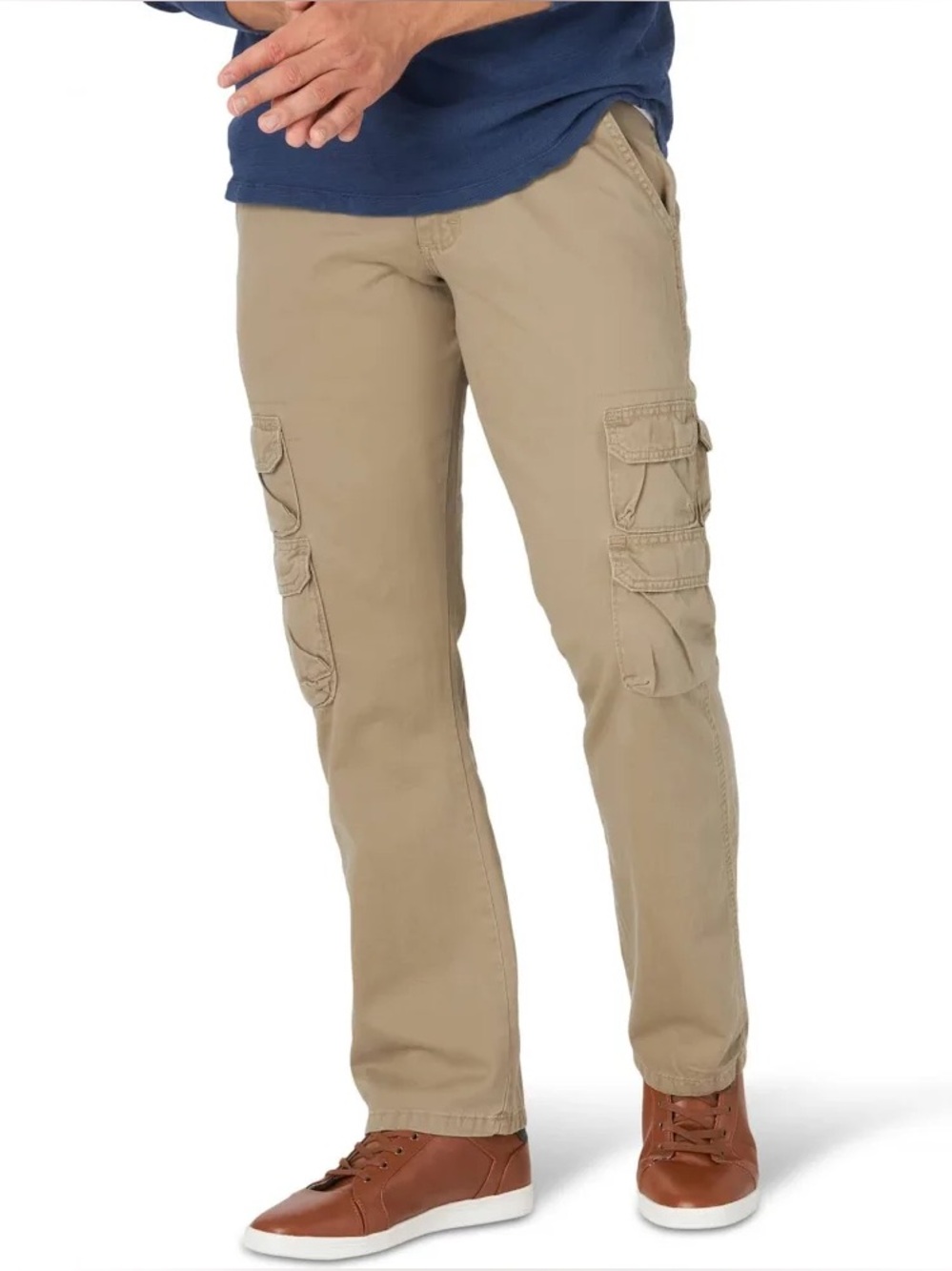 Wrangler Authentic Men’s 100% Cotton Khaki Straight-Leg Cargo Jeans